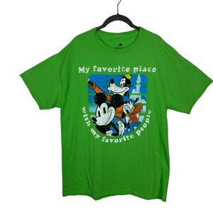 Disney Parks Shirt Large Green My Favorite Place Mickey Donald Goofy Graphic Tee